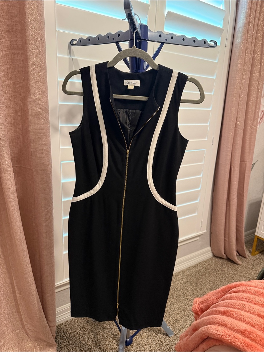 Calvin Klein Black Midi Sheath Dress with White Piping